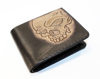 Leather wallet with skull, great leather item, black men's wallet, credit card wallet, gift for men, leather wallet with skull.
