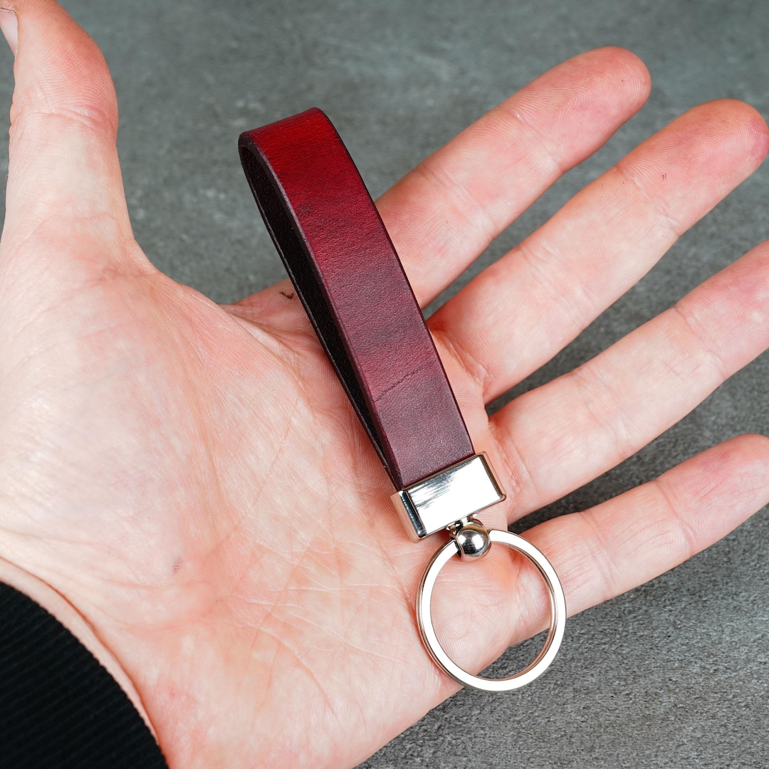 Handmade Red Leather Keychain, Personalized Key Fob - Etsy