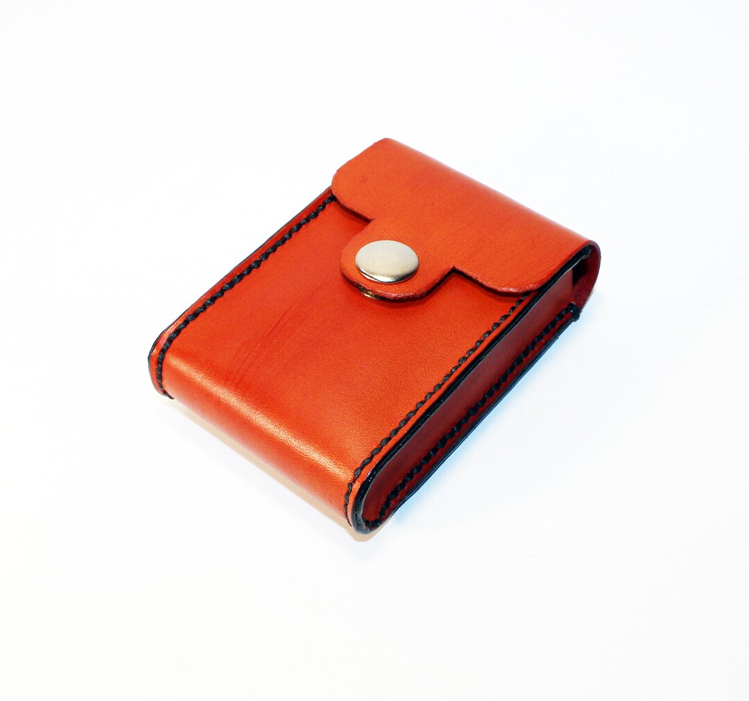 Credit Card Holder Leather , Business Card Holder, Orange Leather