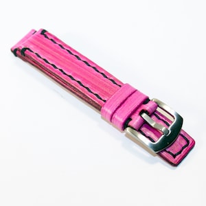 Handmade Pink Leather Watch Strap 18-24mm: Stainless Steel Buckle