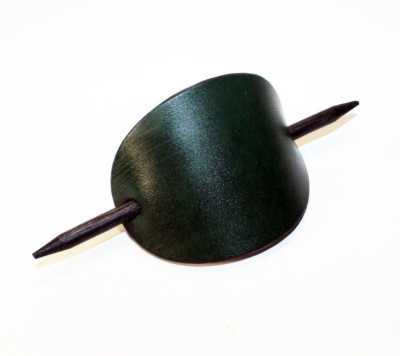 green hair clip with wooden stick. hair slide Oval hair barrette