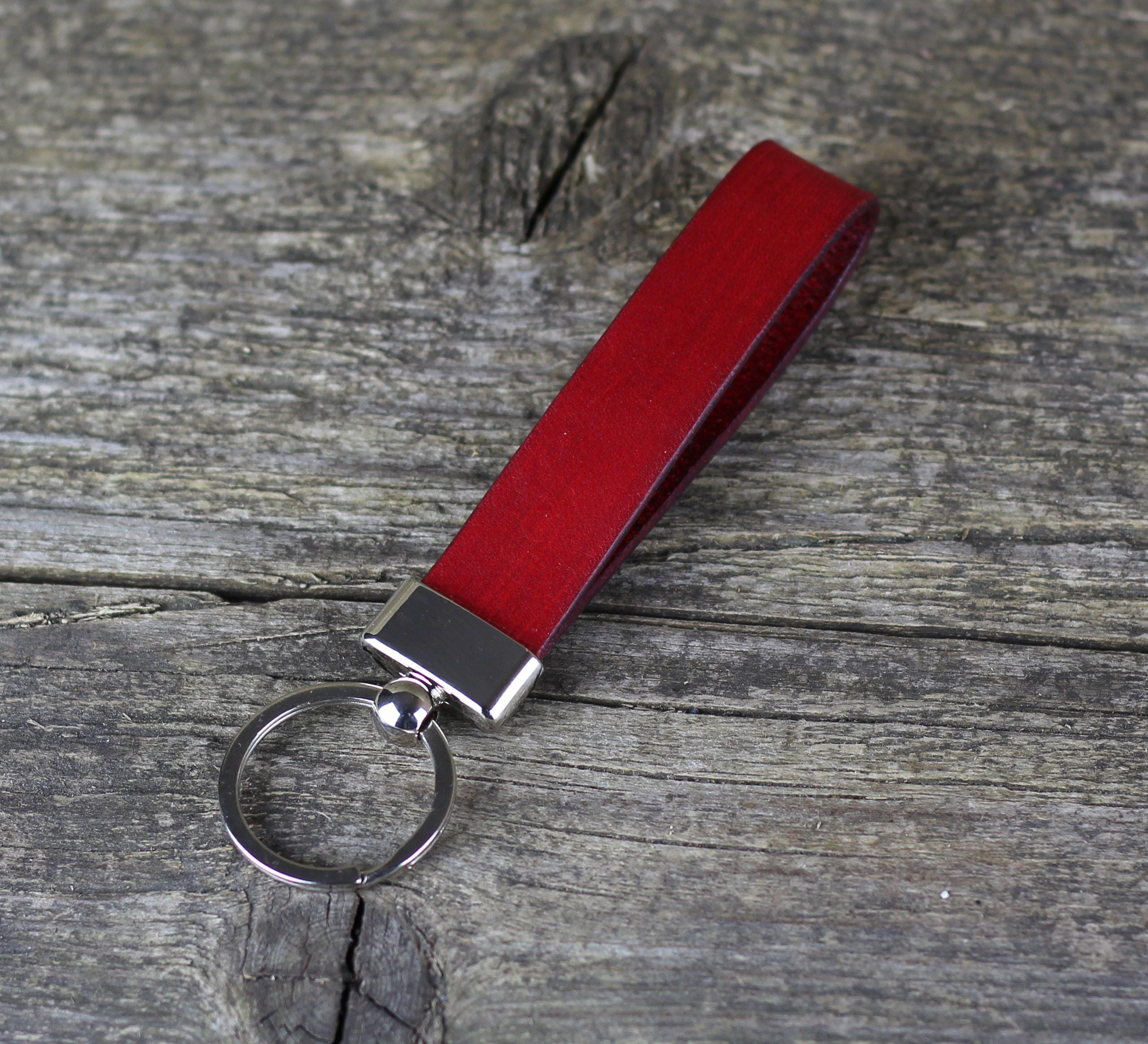 Handmade Red Leather Keychain: Personalized Key Fob - Etsy