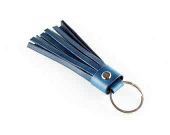 Leather Tassel Keychain. Blue Leather Keychain. 100% Handmade key chain! Great gift!