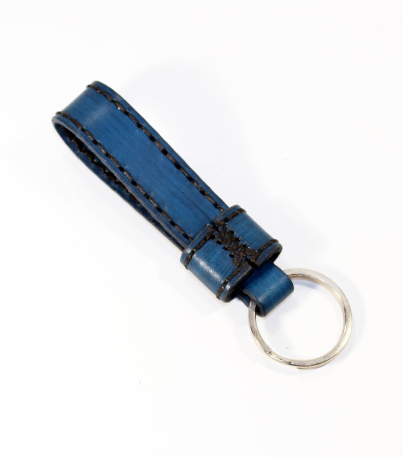 handmade blue key chain handmade leather accessories. leather key fob leather key ring Leather key chain