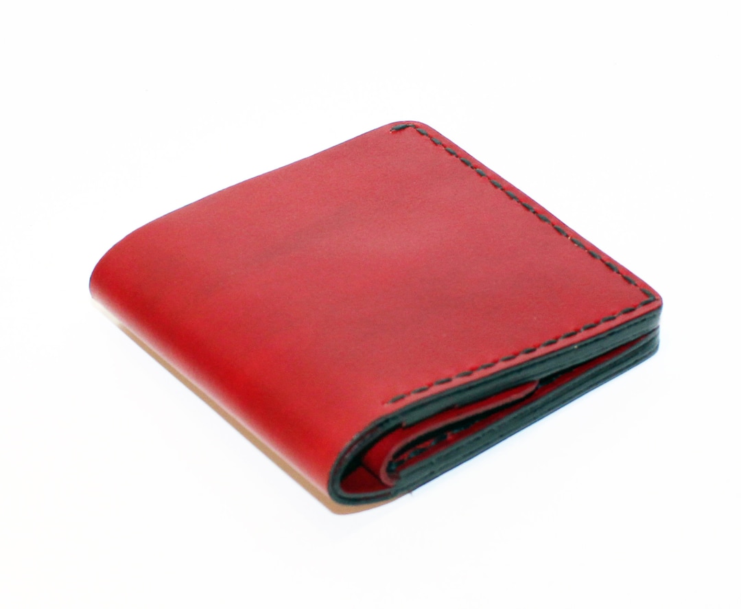 Cartera de piel roja hecha a mano para tarjetas, regalo para