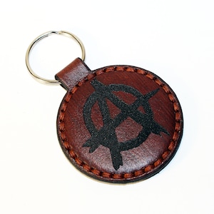 Anarchy Symbol Leather Keychain: Punk Rock Keyfob