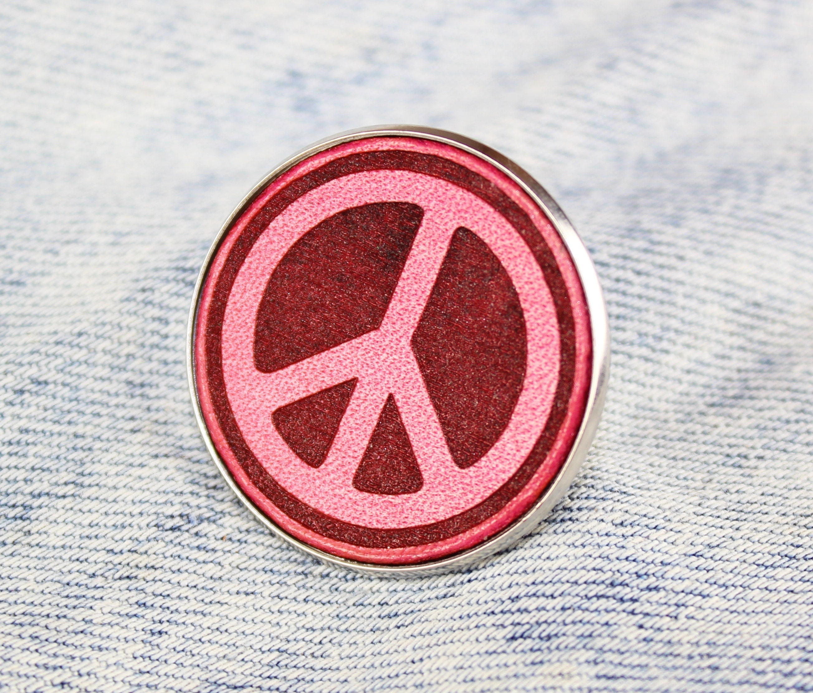 Leather Peace Sign Pin: Hippie Badge, Colorful Accessory - Etsy