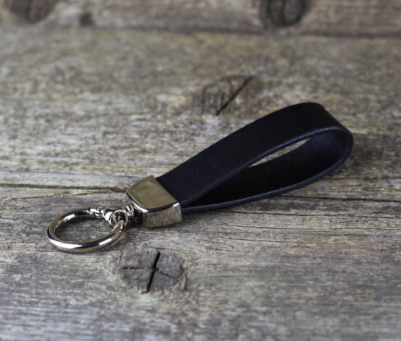 Leather Key Chain, Leather Key Fob, Handmade Black Key Chain