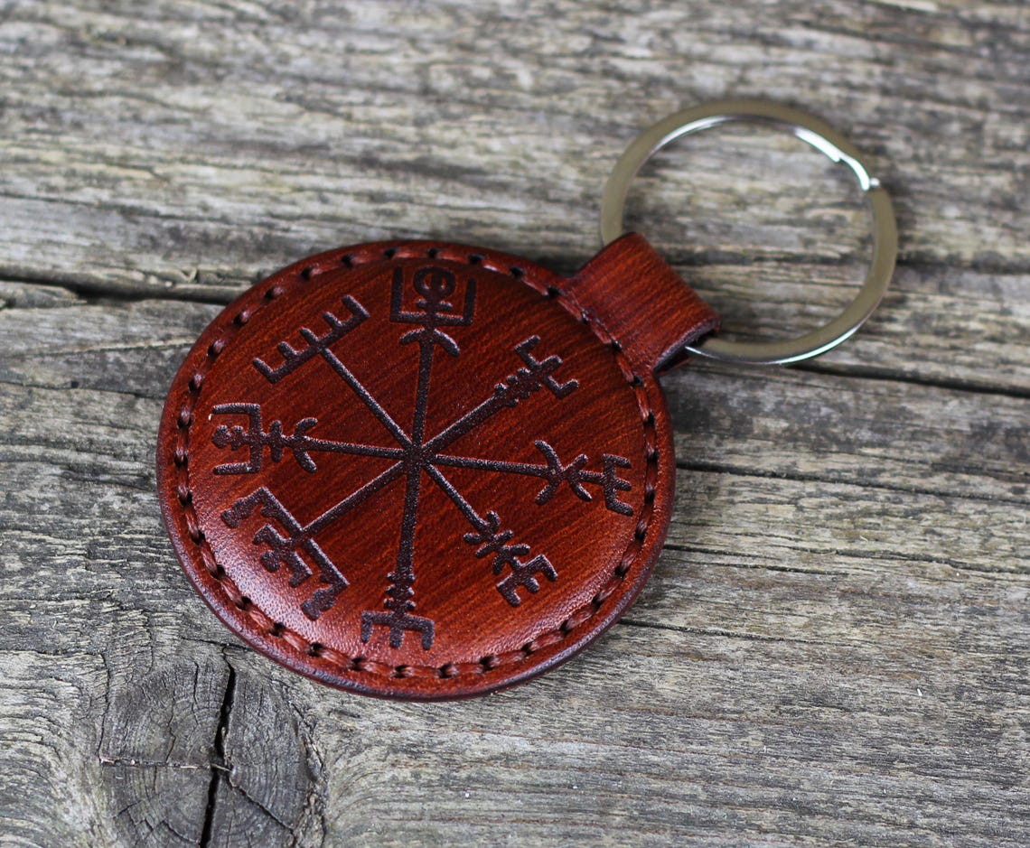 Vegvisir Leather Keychain: Handmade Viking Compass Accessory - Etsy