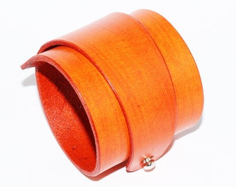 Orange Leather Cuff!Orange Bracelet! Great Gift! Orange Cuff! Very Nice Bracelet!