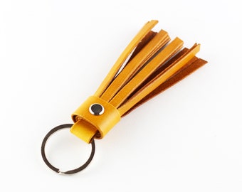 Leather Tassel Keychain. Yellow Leather Keychain. 100% Handmade key chain! Great gift!