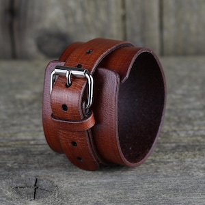 Brown leather bracelet, Leather accessories, Men&#39;s cuff, Women&#39;s bracelet, Handmade cuff, Great gift.
