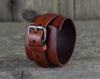 Pulsera de cuero marrón, Accesorios de cuero, Puño de hombre, Pulsera de mujer, Puño hecho a mano, Gran regalo.