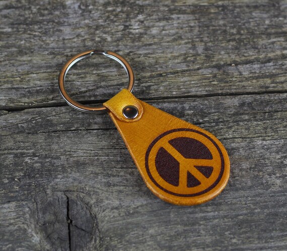 Leather Peace Sign Keychain: Hippie Key Fob - Etsy