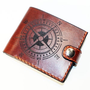Cartera de cuero con brújula, Cartera de navegación, Cartera militar, Regalo para navegante, Cartera hecha a mano, Gran regalo para hombres, Cartera para tarjetas de crédito.
