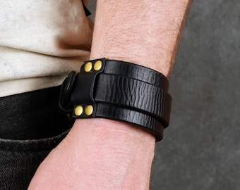 Black Leather Cuff Bracelet: Italian Leather Accessories