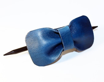 Handcrafted Leather Hair Slide with Wooden Stick
