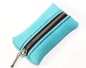 Leather coin wallet, Ocean blue wallet, Small coin purse, Leather purse, Great gift.