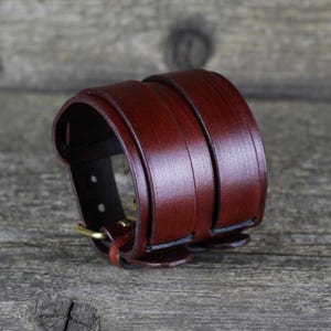 Brown Leather Cuff Bracelet: Brass Buckle, Italian Leather