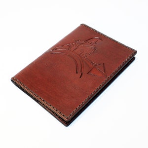 Handmade Leather Passport Cover: Spartan Helmet Travel Document Holder