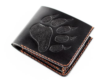 Portefeuille en cuir avec trace d'ours, superbe article en cuir, portefeuille pour homme, portefeuille pour carte de crédit, cadeau pour homme.