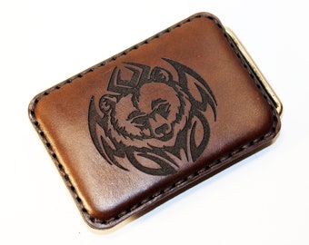 40mm  Leather buckle with bear, brown handmade buckle, leather buckle,bear trap, 40mm buckle.