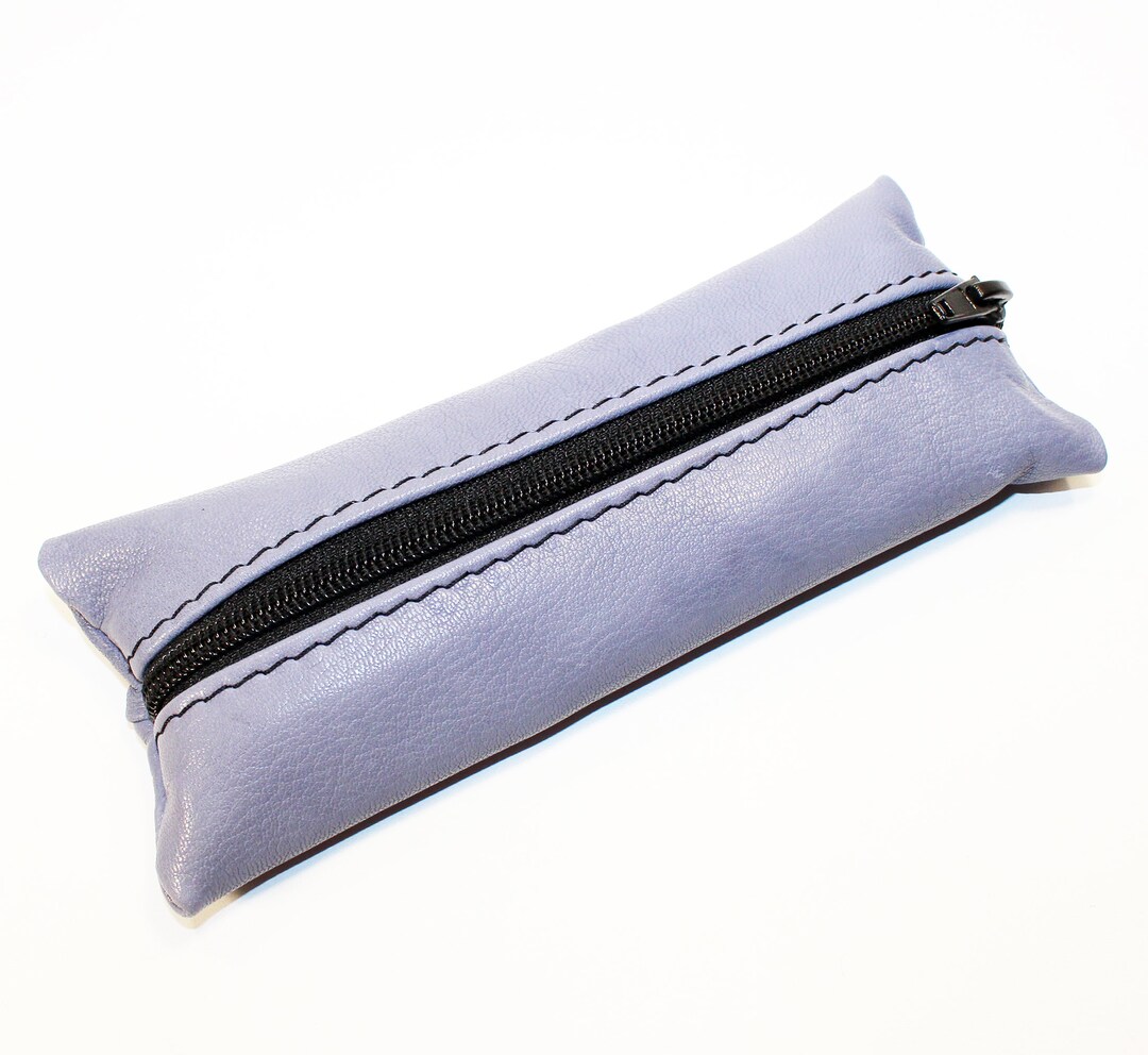 Leather Pencil Case Handmade Case Leather Pencil Pouch. Light Blue