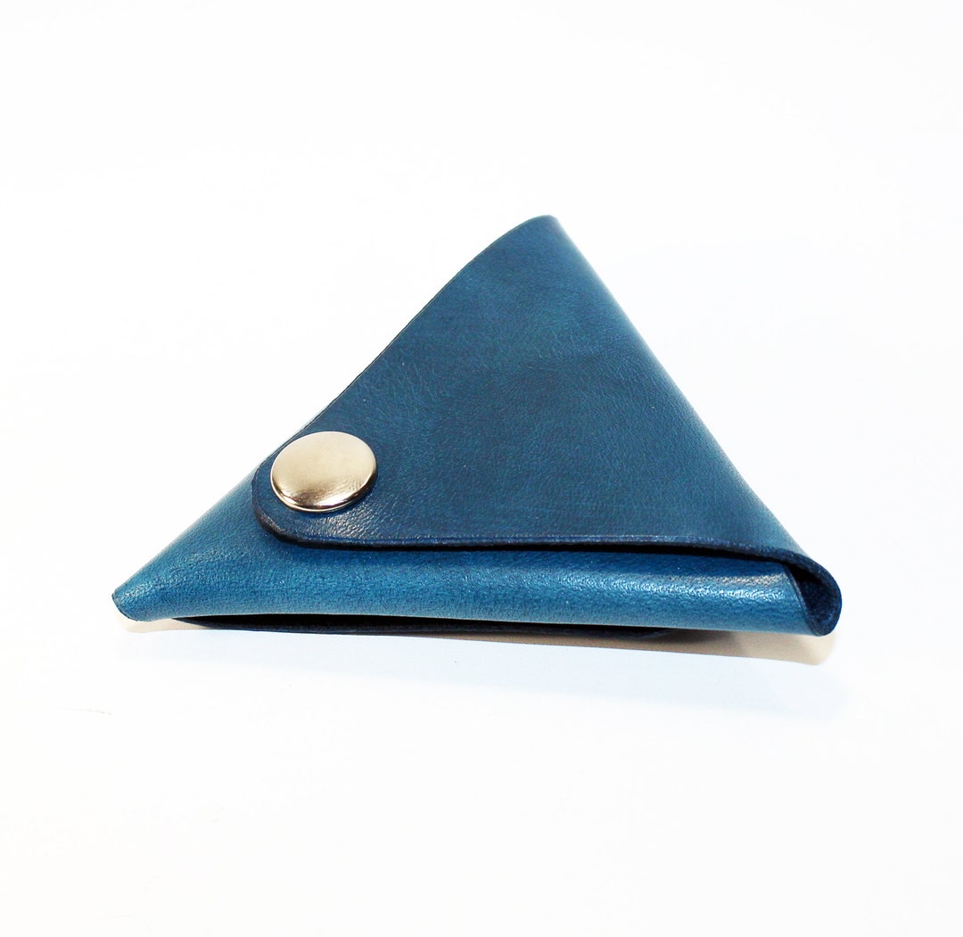 Triangular Coin Purse Handmade Blue Leather Triangle Coin Purse - Etsy