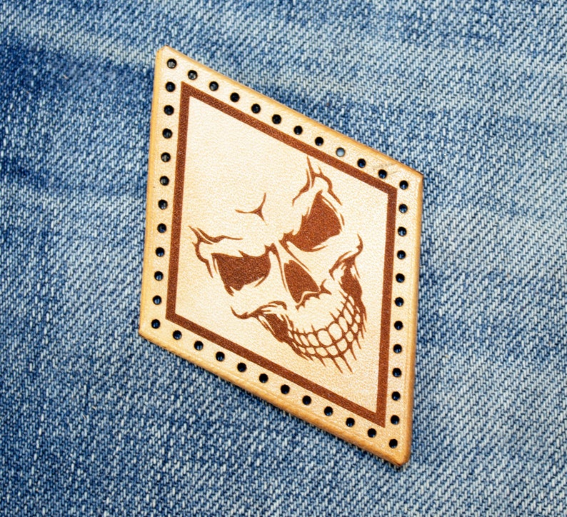 Skull leather patch, Skull sew, Rocker accessories, Motorcycle Patches, Great gift. image 2