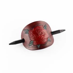Leather oval barrette with rose, hair accessories, gift for women, hair pins, rose pin, leather accessories, great gift.