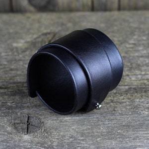 Handmade Black Leather Cuff Bracelet: Unisex Wristband