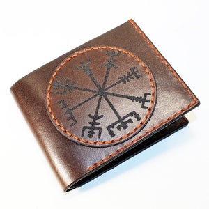 ¡Cartera de cuero Vegvisir! ¡Cartera hecha a mano! ¡Símbolo vikingo! ¡Regalo de cuero! ¡Un regalo ideal para hombres! ¡Cartera para tarjetas de crédito!