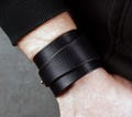 Handmade Black Leather Cuff Bracelet: Unisex Wristband product logo