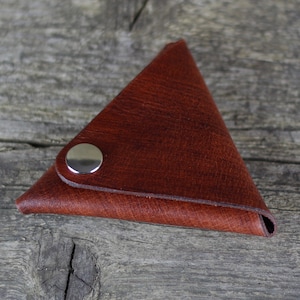 Monedero de piel, monedero triangular, billetera marrón, monedero pequeño, accesorios de piel, gran regalo.