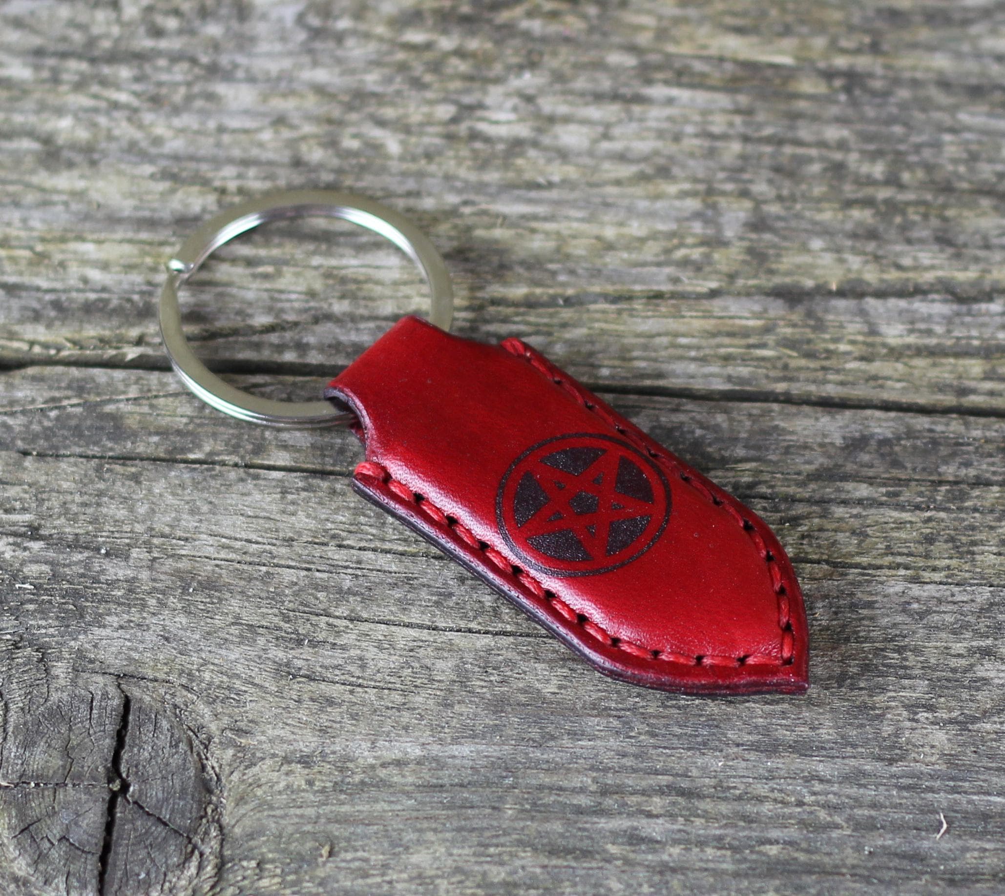 Pentagram - Leather Key Chain, Pentacle Keychain, Satan Keyring, Wicca ...
