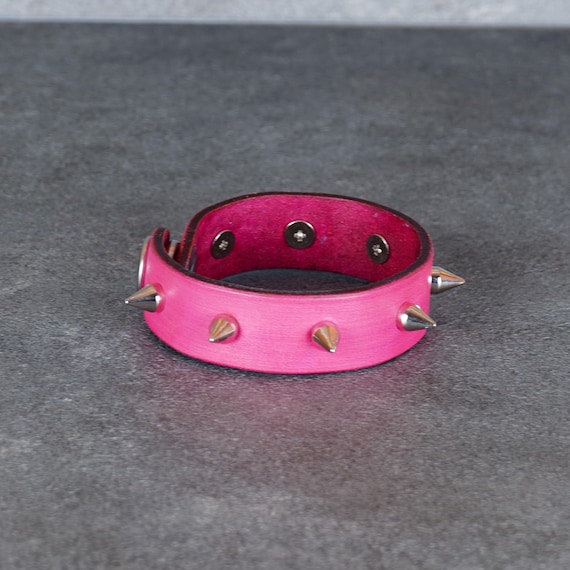 Handmade Pink Leather Studded Cuff Bracelet: Rock and Roll  display picture 3