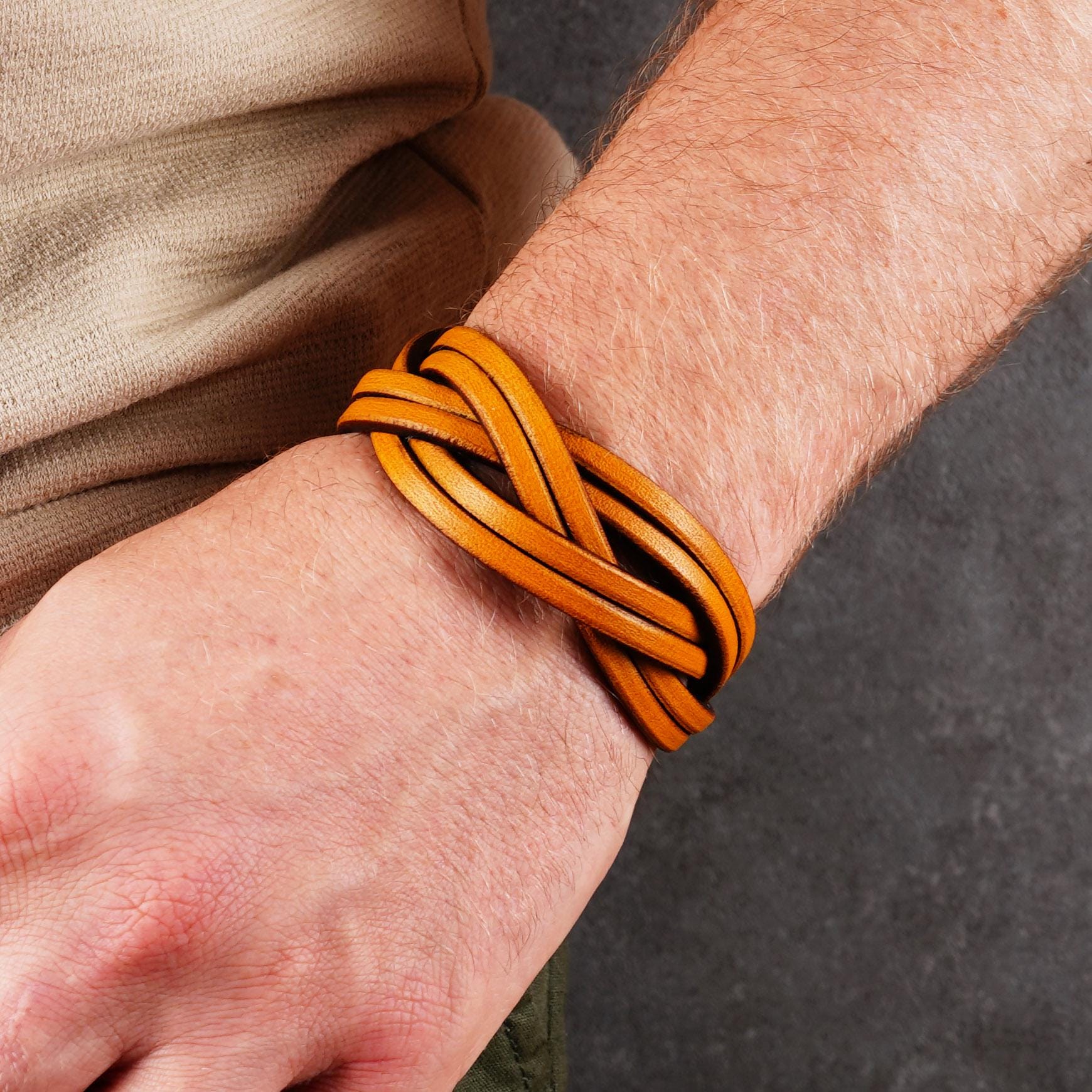 Handmade Yellow Leather Cuff Bracelet, Anniversary Gift