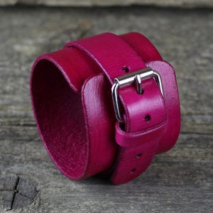 Violet Leather Cuff Bracelet: Italian Leather Accessories