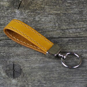 Handmade Yellow Leather Keychain: Personalized Key Fob