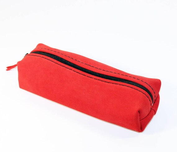 XLarge Zipper Leather Pencil Case - Red