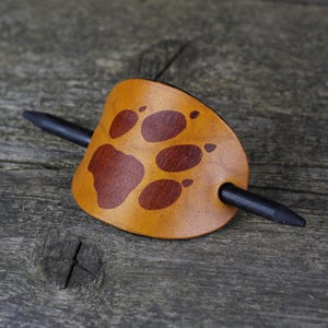 Leather Hair Barrette with Wolf Track Design