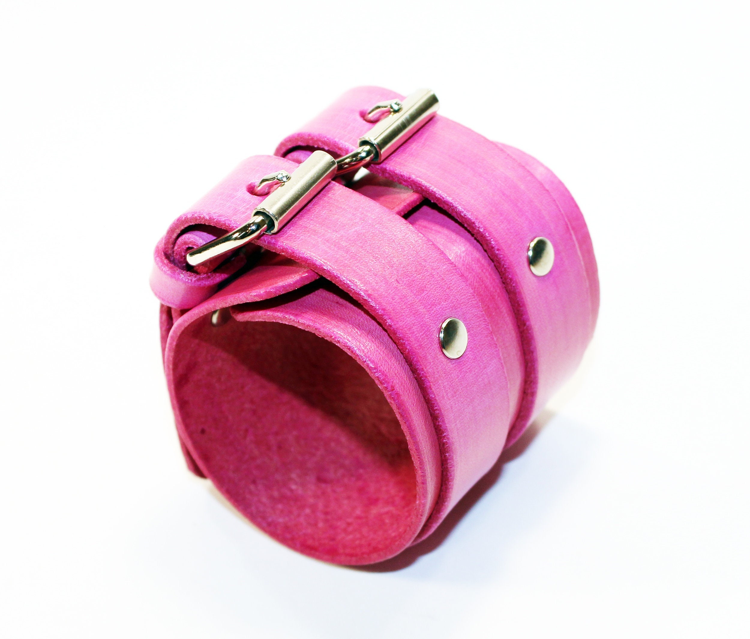Rose Pink Ostrich Leather Cuff Bracelet Genuine Cowhide Embossed