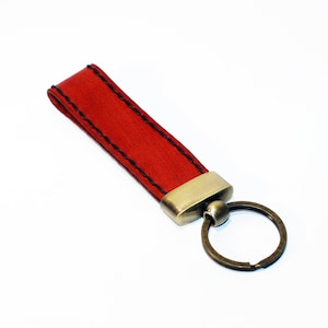 Leather key chain, leather key fob, handmade orange key chain, leather key ring, handmade leather accessories.