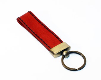 Leather key chain, leather key fob, handmade orange key chain, leather key ring, handmade leather accessories.