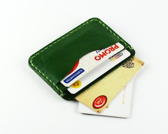Slanke leren kaarthouder portemonnee, minimalistische creditcardhouder, dunne kaartportemonnee, groene lederen portemonnee.