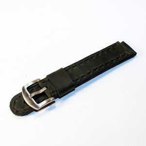 Handmade Dark Green Leather Watch Strap: 18mm Stainless Steel Buckle