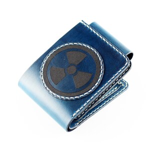 Cartera de piel con símbolo nuclear, cartera con símbolo de radiación, cartera de piel hecha a mano, cartera de hombre. imagen 6