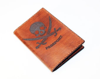 Jolly Roger passport cover, pirates passport holder, travel wallet, leather accessories, pirate flag, great gift.