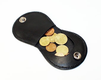 Leather coin wallet, black coin purse, money purse, slim wallet, leather accessories, great gift.