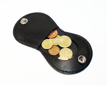Handmade Black Leather Coin Purse: Slim Mini Wallet